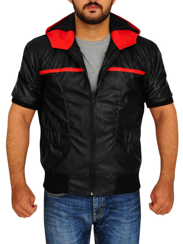 Black Hoodie Leather Jacket