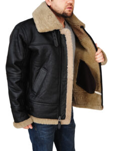 Men's Black B3 Bomber Sheepskin Jacket - Mauve Tree - Image 4