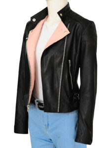 Black & Pink Brando Leather Jacket - Image 4