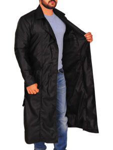 Men Faux Leather Trench Coat - Image 3