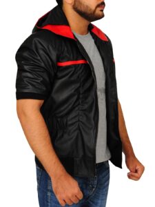 Black Hoodie Leather Jacket - Image 3