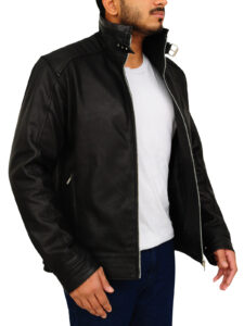 Pitch Black Slim Fit Leather Jacket - Image 3