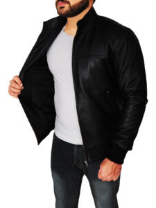 Men Sleek Black Leather Jacket - Image 4