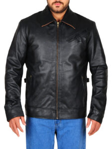 Pitch Black Lapel Collar Leather Jacket - Image 5