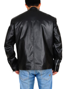 Double Zip Style Black Leather Jacket - Image 2