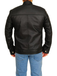 Mandarin Collar Leather Jacket - Image 2