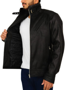 Pitch Black Slim Fit Leather Jacket - Image 4