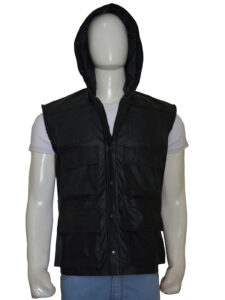 Black Hoodie Leather Vest - Image 6