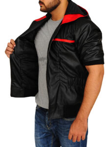 Black Hoodie Leather Jacket - Image 4
