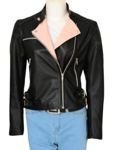 Black & Pink Brando Leather Jacket - Image 5