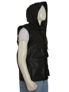 Black Hoodie Leather Vest - Image 4