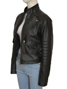 Women Black Brando Jacket - Image 4