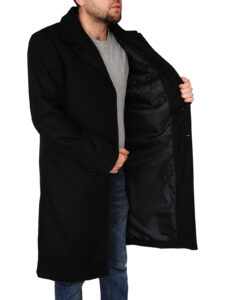 Men Black Wool Long Coat - Image 4