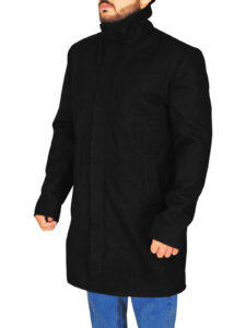 Men's Pitch Black Wool Coat - Image 4