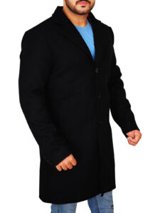 Men Black Style Wool Coat - Image 3