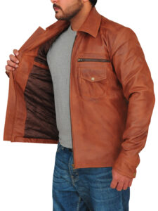 Vintage Brown Men Leather Jacket - Image 4