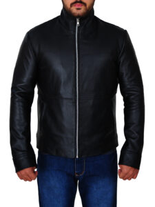 Men's Simple Black Leather Jacket - Image 5