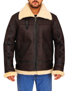 B3 Bomber Aviator Shearling Leather Jacket - Mauve Tree - Image 6