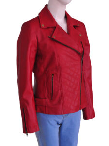 Women Red Brando Leather Jacket - Image 3
