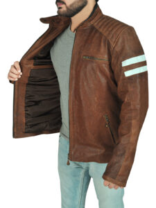 Classic Brown Leather Biker Jacket - Image 4