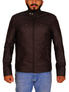 Brown Faux Leather Men Jacket - Image 5