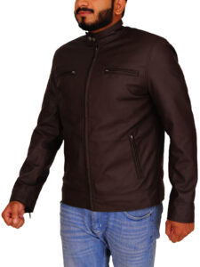 Brown Faux Leather Men Jacket - Image 4
