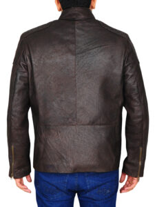 Dark Brown Distressed Leather Jacket - Image 2