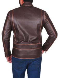 Brown Slim Fit Men Leather Jacket - Image 2