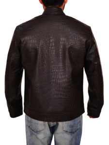 Crocodile Skin Brown Leather Jacket - Image 2