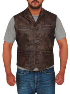 Distressed Brown Men Vest - Mauve Tree - Image 5