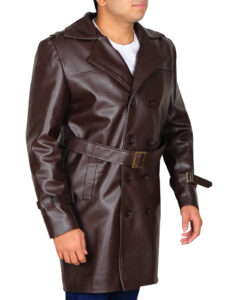 Brown Lapel Collar Trench Jacket - Image 3