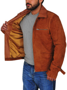 Men Brown Suede Leather Jacket - Image 4