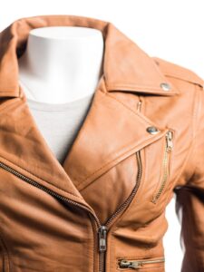 Ladies Tan Biker Jacket - Image 2