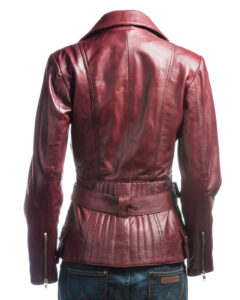 Women Burgundy Leather Jacket - Image 2