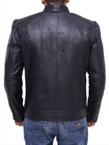 Black Cafe Racer Biker Jacket - Image 2