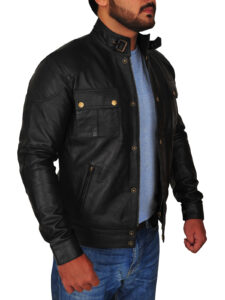 Men's Black Racer Leather Jacket - Image 3