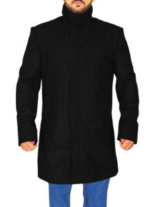 Men's Pitch Black Wool Coat - Image 5