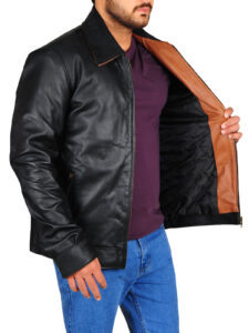 Pitch Black Lapel Collar Leather Jacket - Image 3