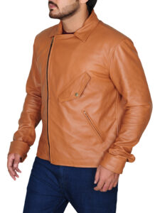 Classy Tawny Brown Leather Jacket - Image 4