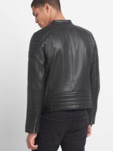 Men's Jet Black Biker Leather Jacket - Image 2