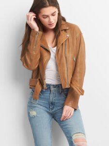 Women Tan Brown Leather Jacket - Image 3
