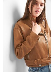 Women Tan Brown Leather Jacket - Image 4