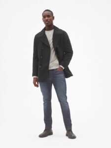 Men Black Wool Peacoat