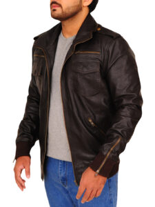 Coffee Brown Leather Jacket - Image 4
