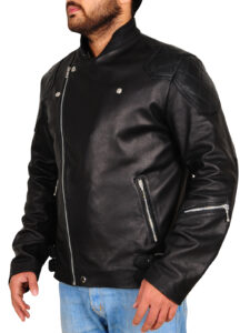 Leather Biker Jacket In Black - Image 3