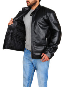Double Zip Style Black Leather Jacket - Image 4