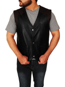 Men Cowboy Leather Vest - Image 5