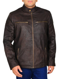 Dark Brown Distressed Leather Jacket - Image 5