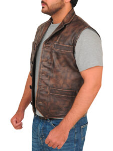 Distressed Brown Men Vest - Mauve Tree - Image 4