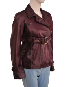 Stylish Women Belted Leather Jacket - Image 3